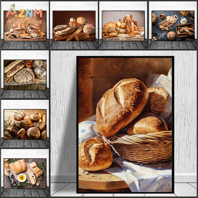 Kitchen Baking Wall Art - Реалистичная картина AZNM «Свежеиспеченный хлеб» без