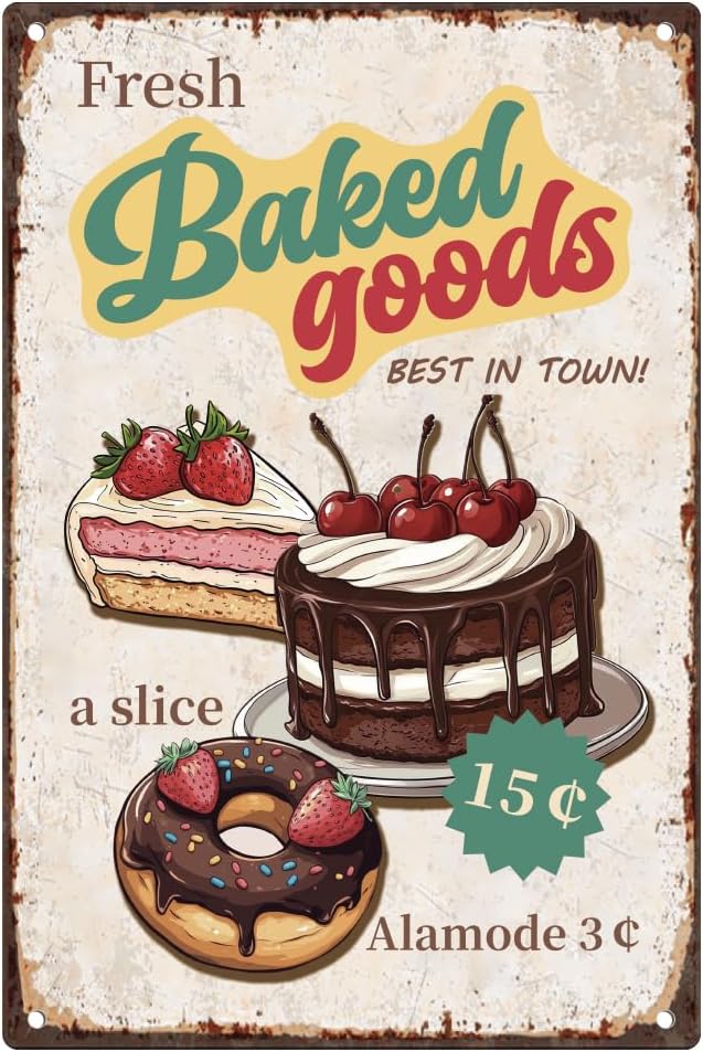 Kitchen Baking Wall Art - Винтажная жестяная табличка с изображением свежеиспеченных